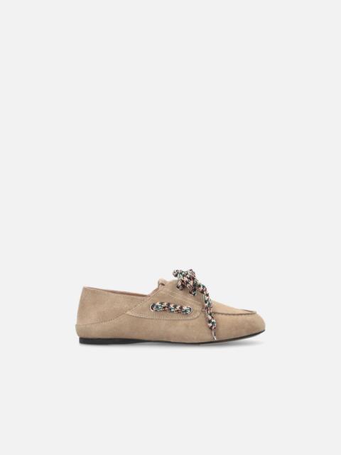 PINKO SUEDE MOCCASINS WITH MULTICOLOURED LACES