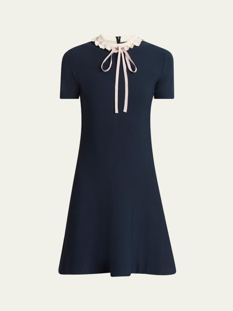 Valentino Ribbon Ruffle-Trim Knit Mini Dress