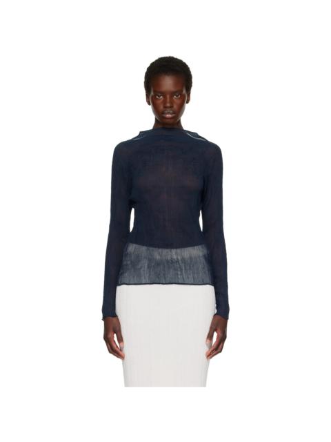ISSEY MIYAKE Navy Chiffon Twist 1 Top