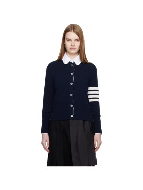 Thom Browne Navy Jersey Intarsia Classic Fit 4-Bar Cardigan