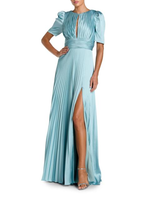 MAC DUGGAL Women's Pleated Charmeuse Short-Sleeve Gown - French Blue