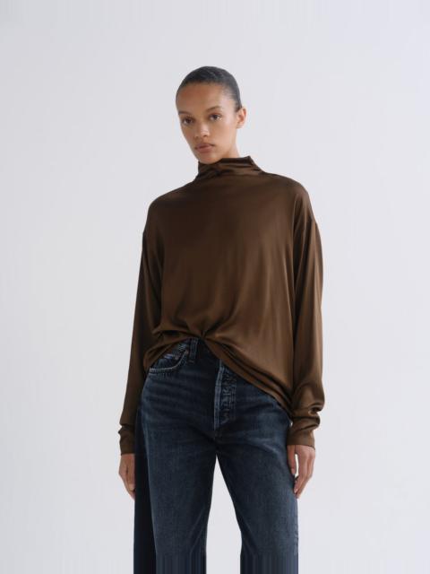 AGOLDE BRYONY TOP (SATIN) IN OLIVE BROWN