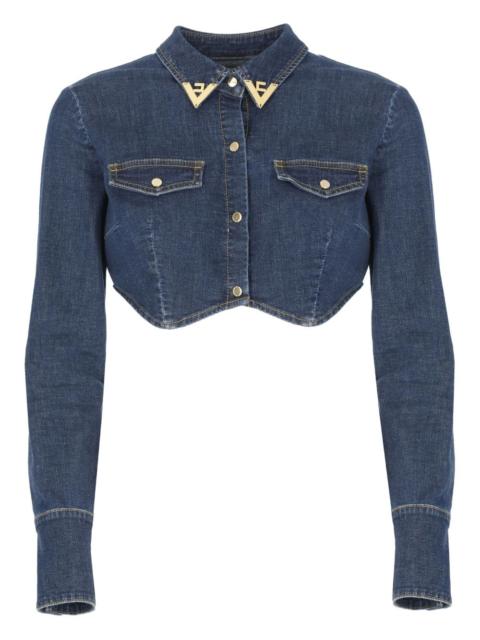 ELISABETTA FRANCHI cropped gold-collar denim top