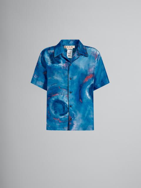 Marni BOWLING SILK SHIRT WITH BUCHI BLU PRINT