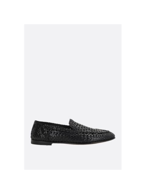 Dolce & Gabbana DOLCE & GABBANA DG Evening Black Woven Leather Slippers New