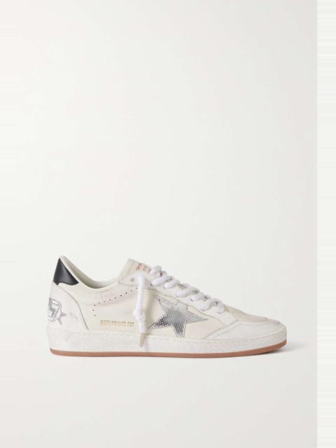 Ball Star distressed metallic-trimmed leather sneakers