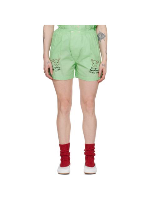 BODE Green & White 'See You At The Barn' Shorts