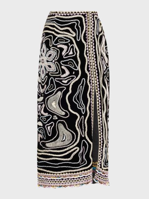 ULLA JOHNSON Adara Embellished Silk-Blend Midi Skirt