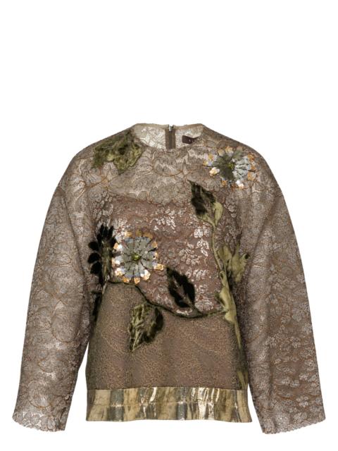 BIYAN Beaded Lace and Lamé Top