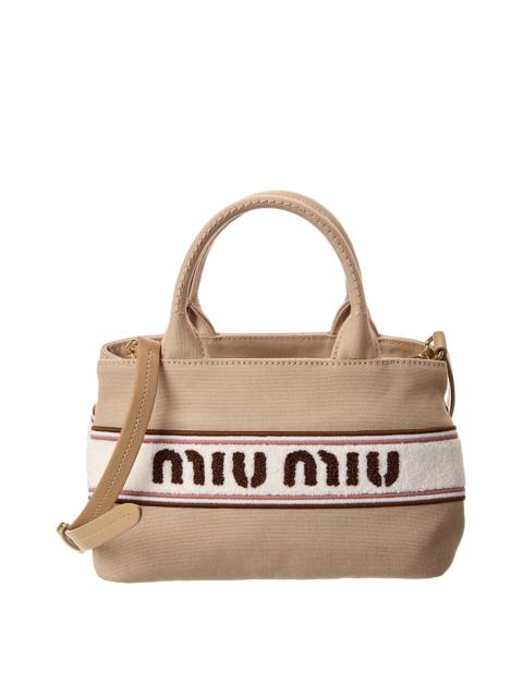 Miu Miu Miu Miu Flocked Canvas Top Handle Tote Bag