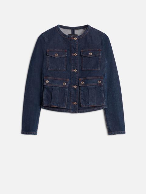 7 For All Mankind COLLARLESS JACKET in Denim Rinsed Indigo