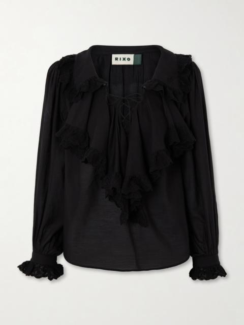 RIXO Milia Shirred Cotton-blend Blouse