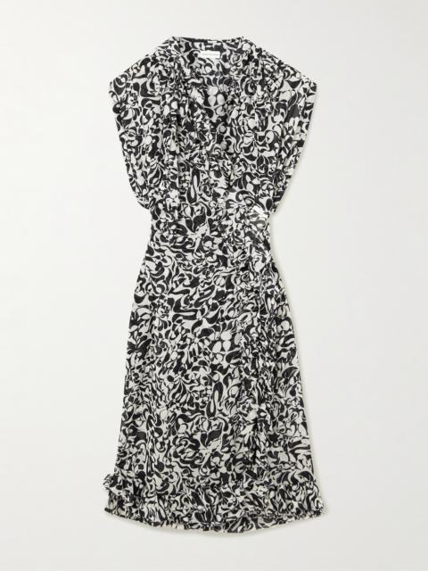 Dries Van Noten Ruffled Printed Crepe De Chine Midi Wrap Dress