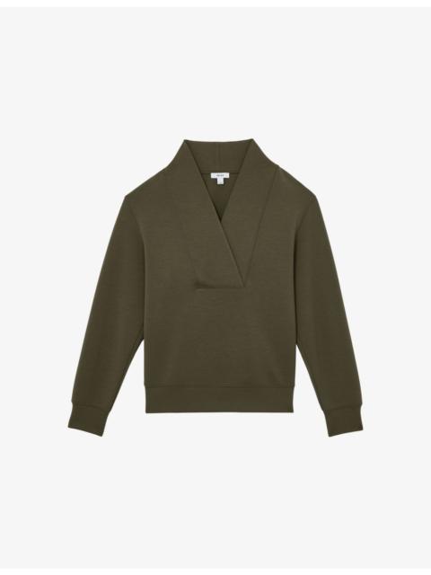 REISS Annabel Shawl-Neck Long-Sleeve Jersey Top