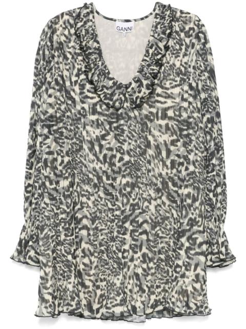 GANNI printed pleated mini dress
