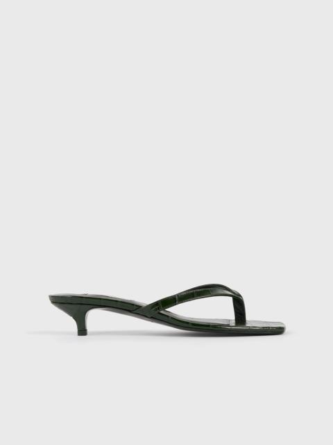 TOTEME Croco-embossed heeled flip flops dark green