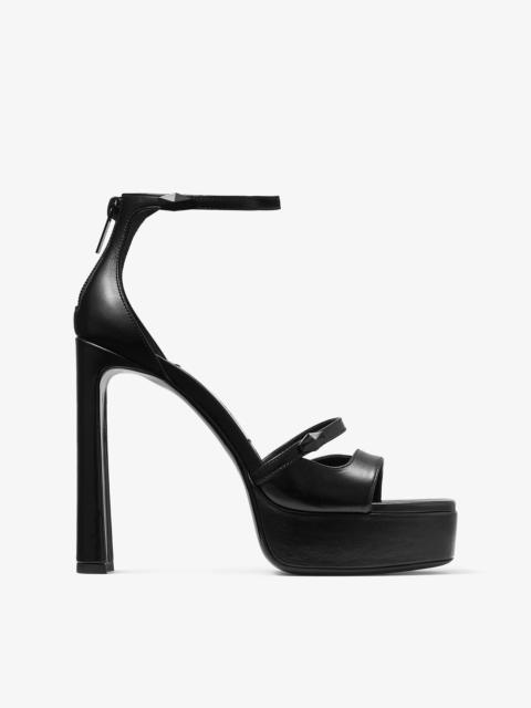 JIMMY CHOO Claressa/Platform 125 Black Leather Platform Sandals