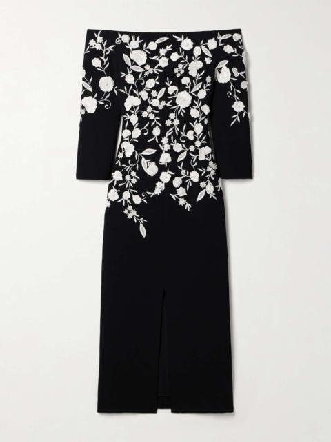 CAROLINA HERRERA Off-the-shoulder embroidered embellished crepe gown Black