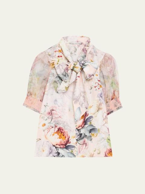 Alice + Olivia Brentley Floral Tie-Neck Blouse