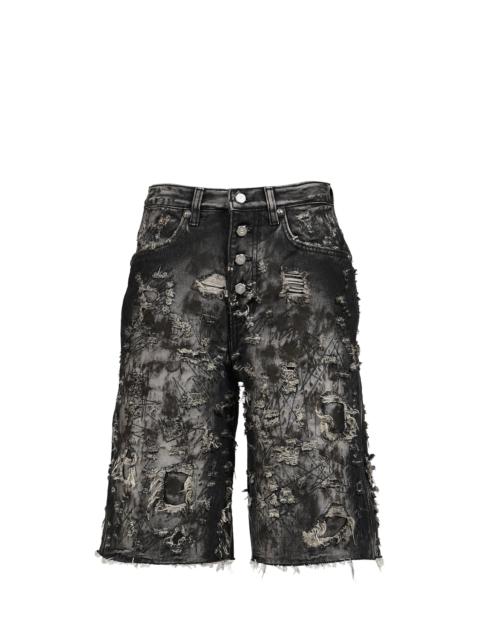 Thug Club HARD WASHED DESTROYED DENIM SHORTS / BLK