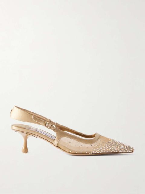 JIMMY CHOO Amel 50 crystal-embellished mesh and satin slingback pumps