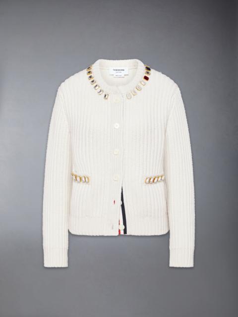 Thom Browne SWAROVSKI CRYSTAL HALF STITCH CASHMERE CARDIGAN