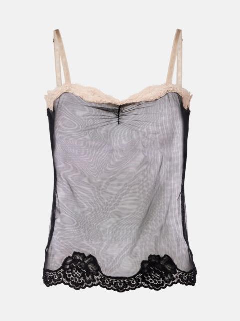 Valentino Lace-trimmed sheer mesh camisole