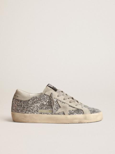 Golden Goose Super-Star in silver glitter with ice-gray suede star