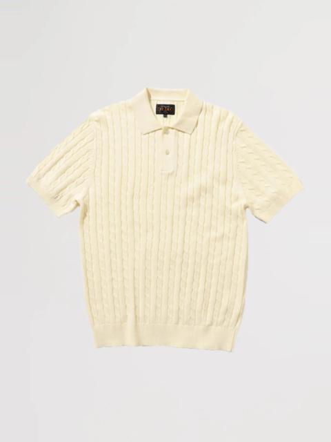 Knit Polo Cable - White