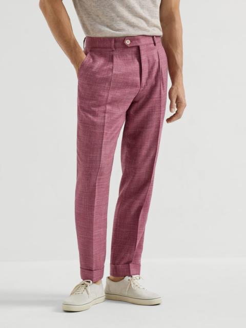 Brunello Cucinelli Slubbed virgin wool, silk and linen hopsack trousers with pleat