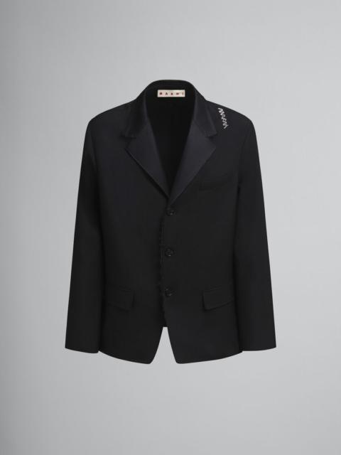 Marni BLACK SINGLE BREASTED WOOL JACKET WITH BAGUETTE LOGO
