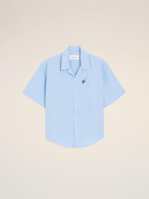 AMI Paris BLUE BOXY COTTON SHORT-SLEEVE SHIRT WITH AMI DE COEUR TULIP