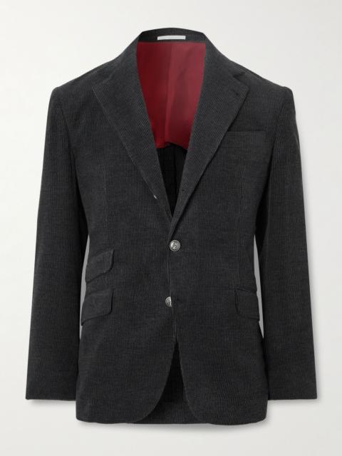 Brunello Cucinelli Slim-Fit Wool, Silk and Cashmere-Blend Corduroy Suit Jacket Gray