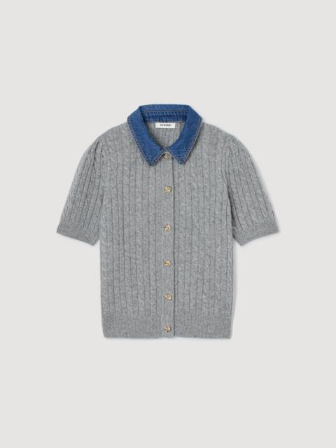 Sandro CARDIGAN WITH DENIM COLLAR