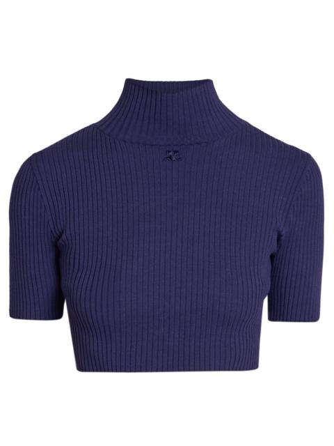 courrèges Women's Rib-Knit Crop Top - Work Blue