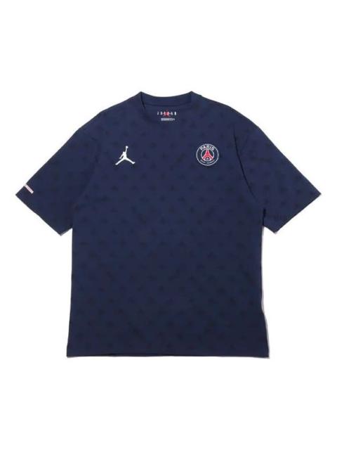 Jordan Air Jordan Paris Saint-Germain Statement Casual Sports Full Print Round Neck Short Sleeve Navy Blue
