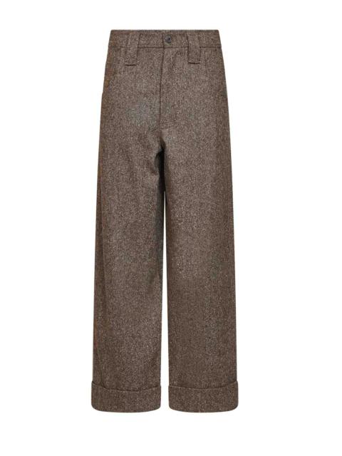 Brunello Cucinelli Cappuccino donegal Baggy trousers with monili