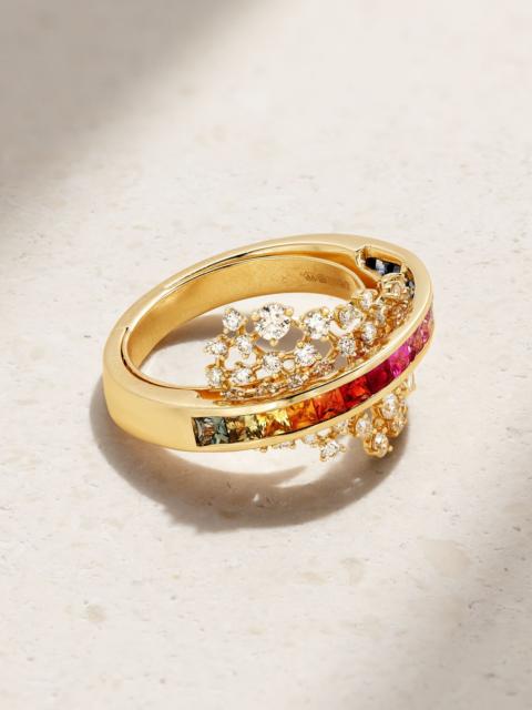 ANANYA Scatter Rainbow Energy 18-karat gold, diamond and sapphire ring Multi