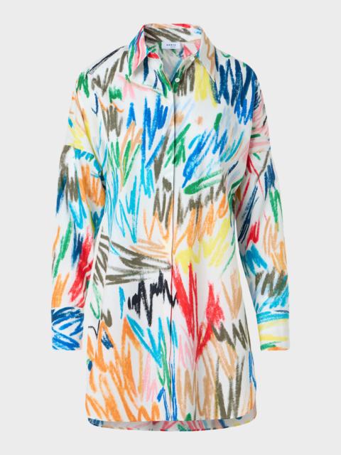 AKRIS Scribble-Print Cotton Poplin Tunic Blouse