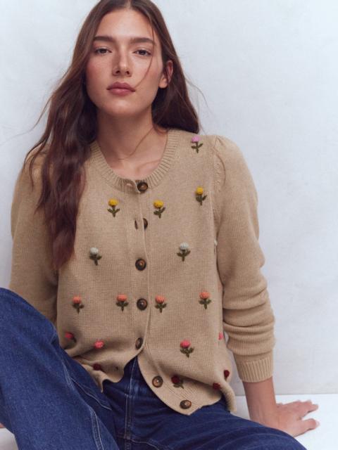 BODEN Davina Puff Sleeve Cardigan-Chinchilla Embroidery