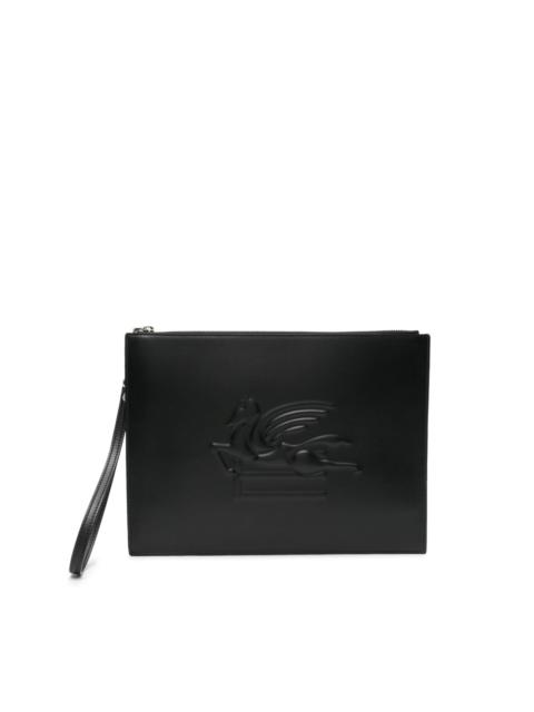 Pegaso-motif leather clutch bag