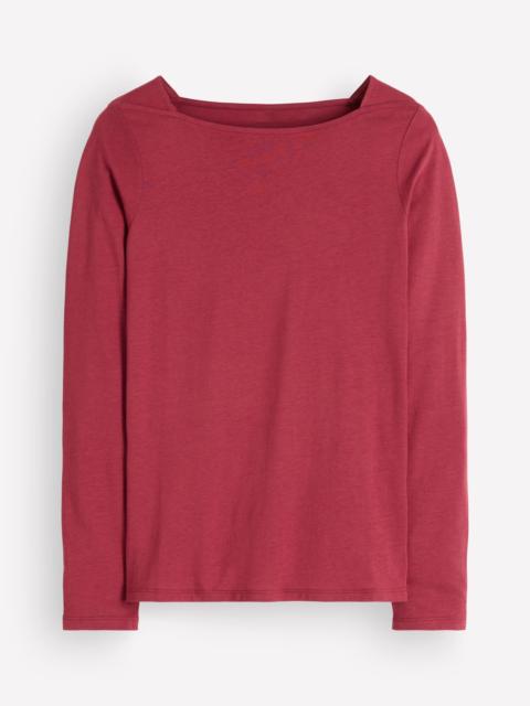 BODEN Square Neck Long Sleeve-Rich Chestnut