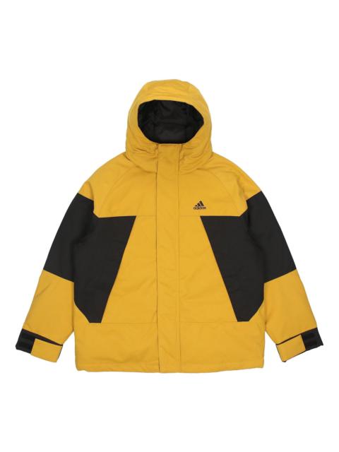 adidas Cb Bos Logo Jkt Contrast Color Stitching Hooded Down Jacket Yellow H23091