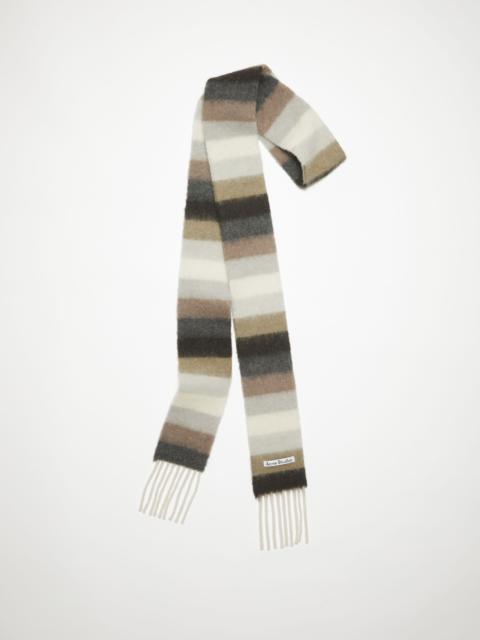 Wool-apaca fringe scarf - Skinny - Olive green/grey