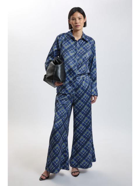 KAREN MILLEN Petite Check Print Hammered Satin Wide Leg Woven Trouser