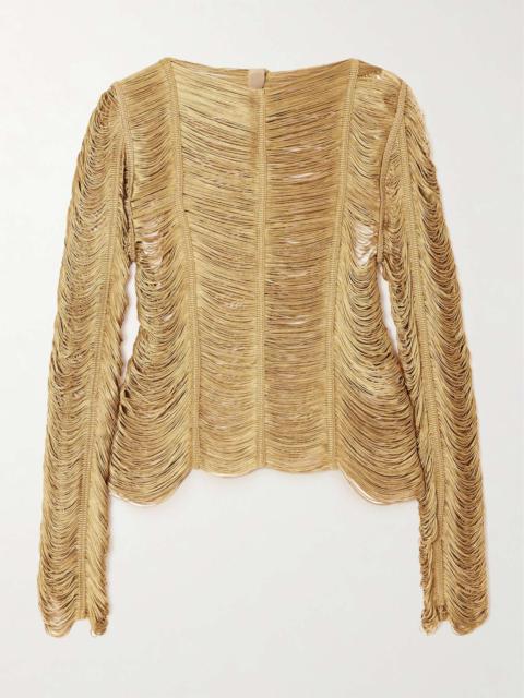Fringed open-knit top