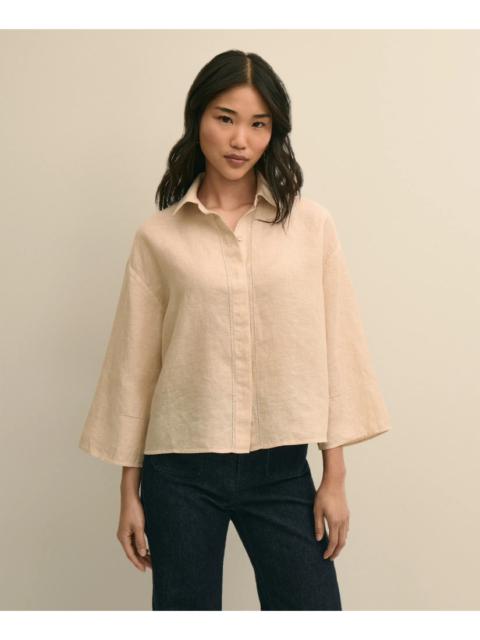 Brooks Brothers Linen Relaxed Bell-Sleeve Cropped Shirt
