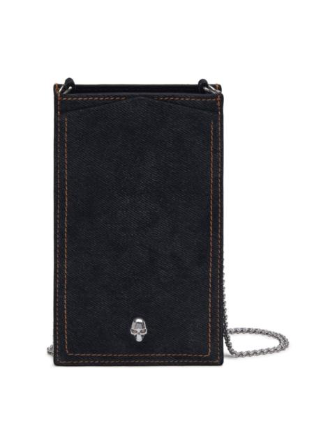 skull-detail denim phone holder