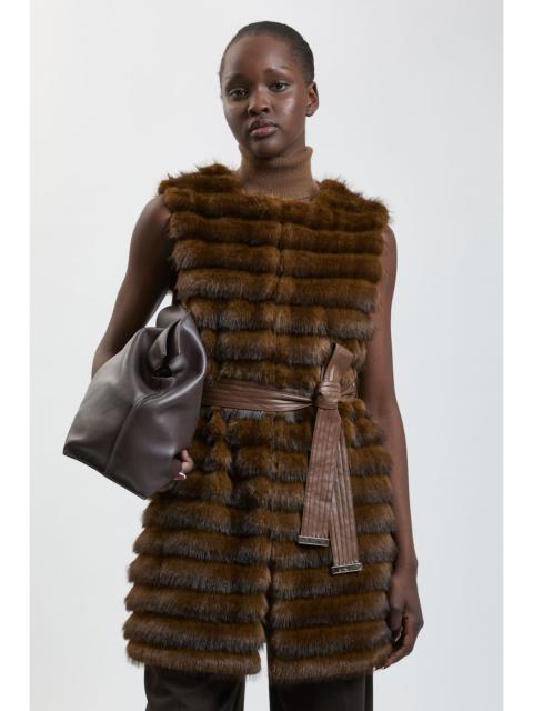 KAREN MILLEN Tipped Faux Fur Panelled Belted Gilet