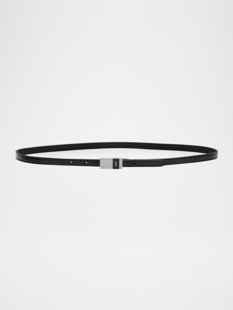 SAINT LAURENT Snakeskin Skinny Belt W/ Logo Hardware